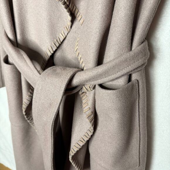 AllSaints Paxx Italian Wool Wrap Waterfall Trench Coat Dune Small Winter Jacket - Picture 9 of 15